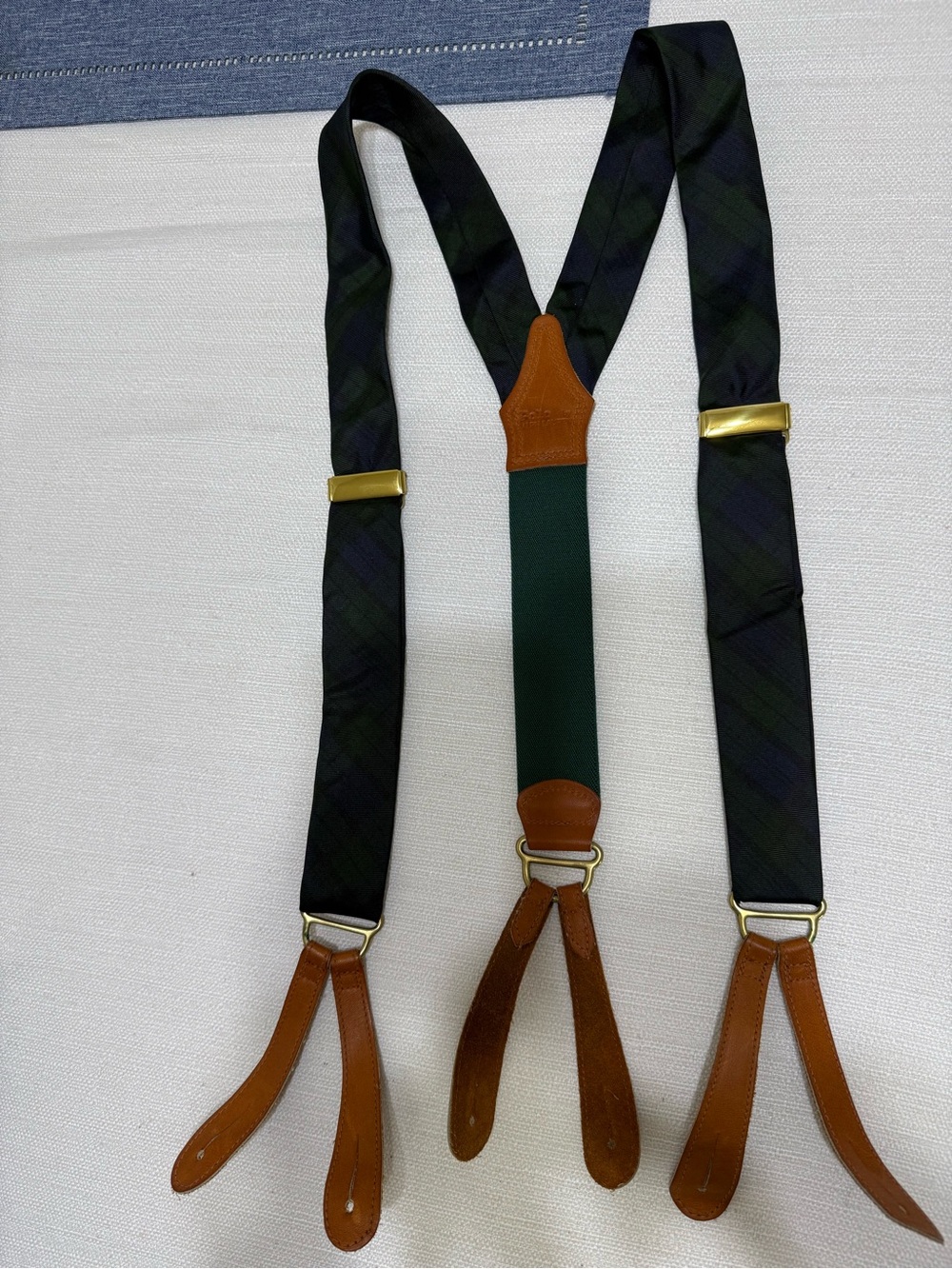 Polo by Ralph Lauren Green and Black Leather-Trim Suspenders
